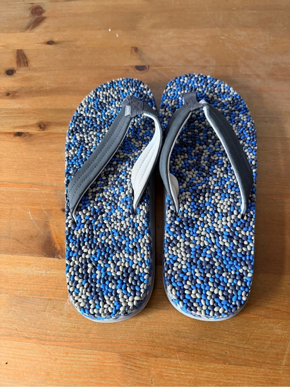 Bubblecush Men's Massage Comfort Flip Flops Spa Beach pebbled Blue Grey size 12